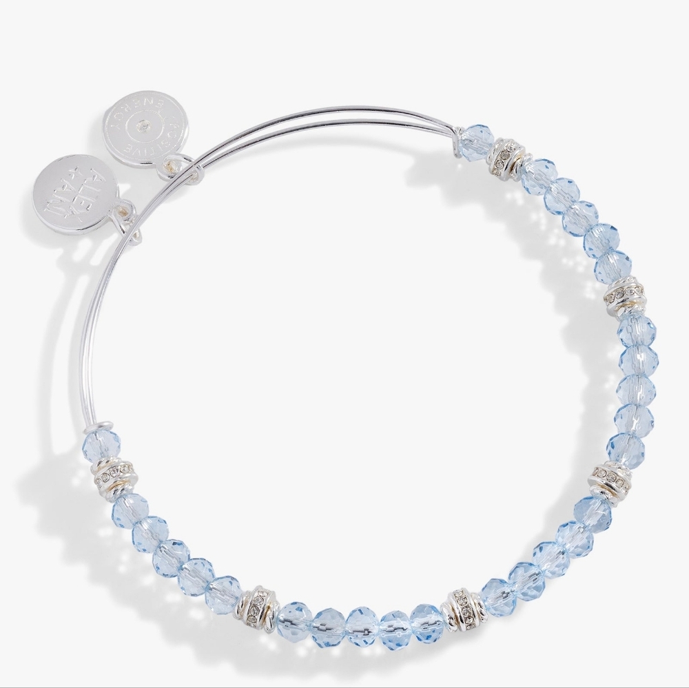 NWOT Alex and Ani Blue Crystal Beaded Bangle - Shiny Silver Finish